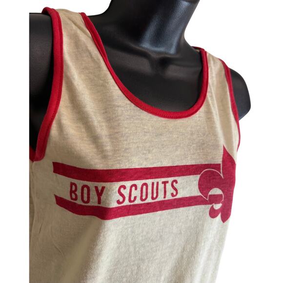 Vintage Boy Scouts Tank Top Ringer Red White Graphic USA Made Large - Picture 3 of 7